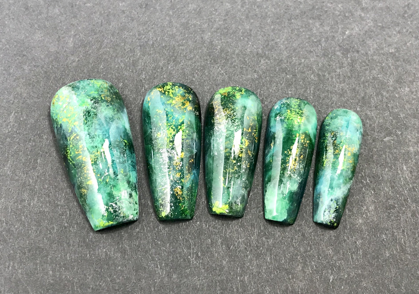 Deep Emerald Gemstone Press On Nails (RTS)