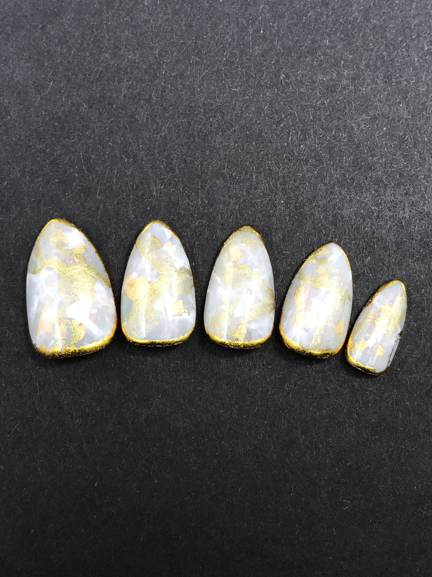 White Opal Marble Press On Nails with Gold Foil (RTS)