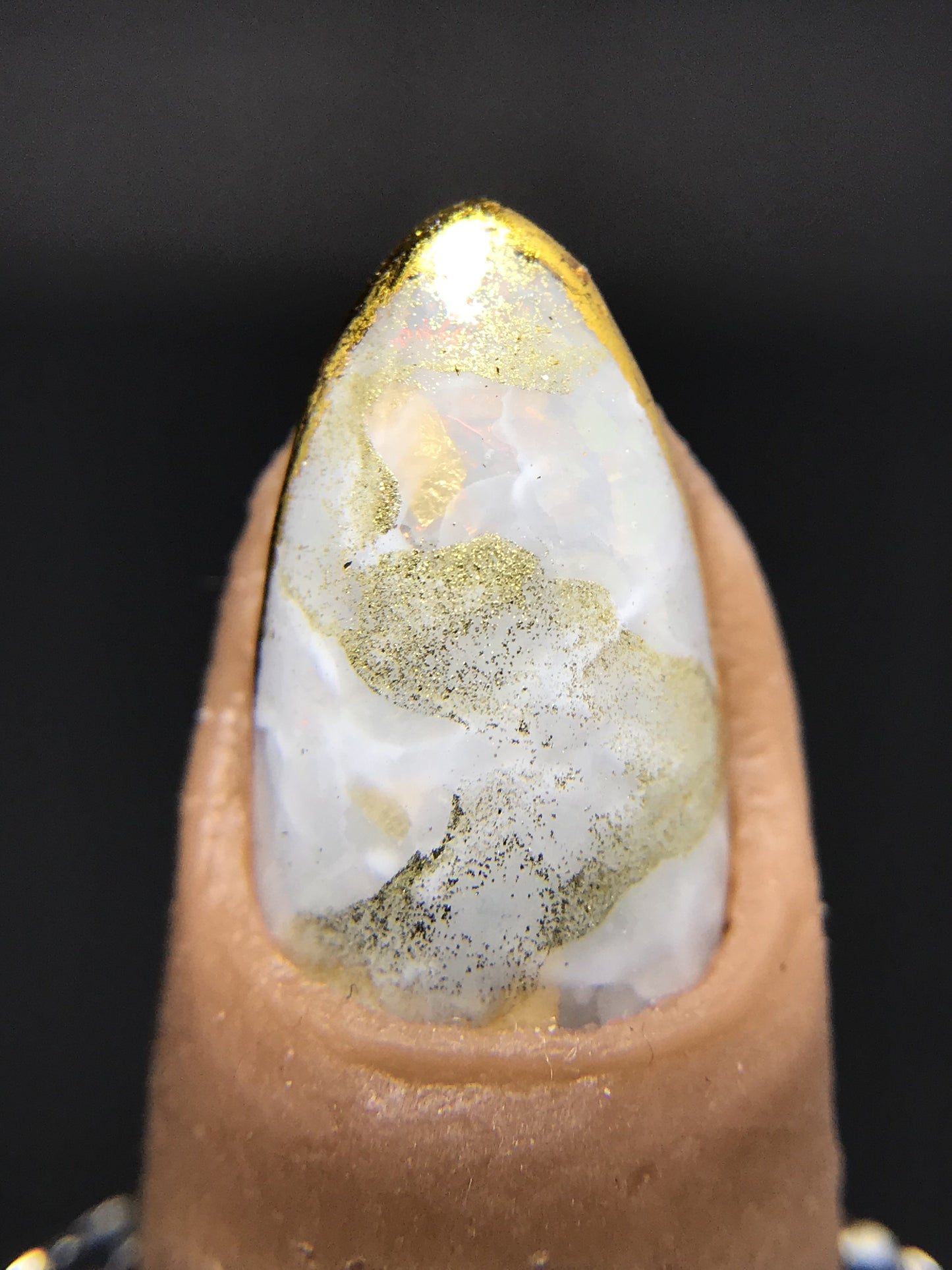 White Opal Marble Press On Nails with Gold Foil (RTS)