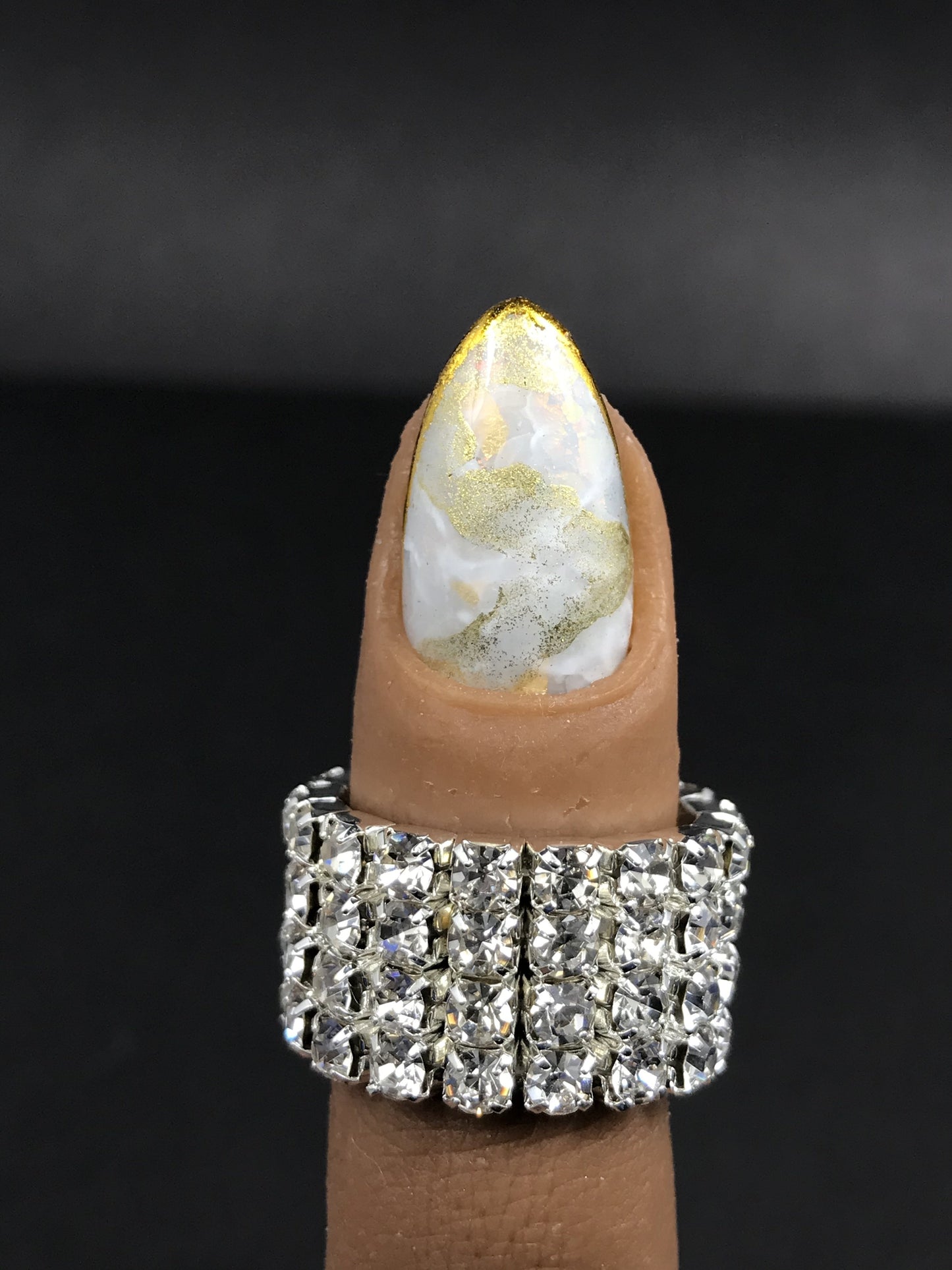 White Opal Marble Press On Nails with Gold Foil (RTS)
