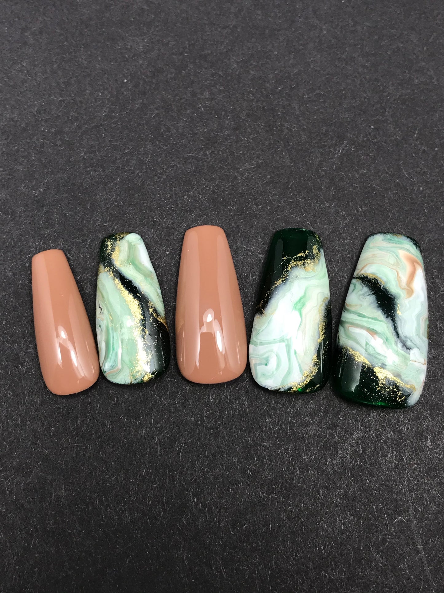 Emerald Green Marble Nails (RTS)