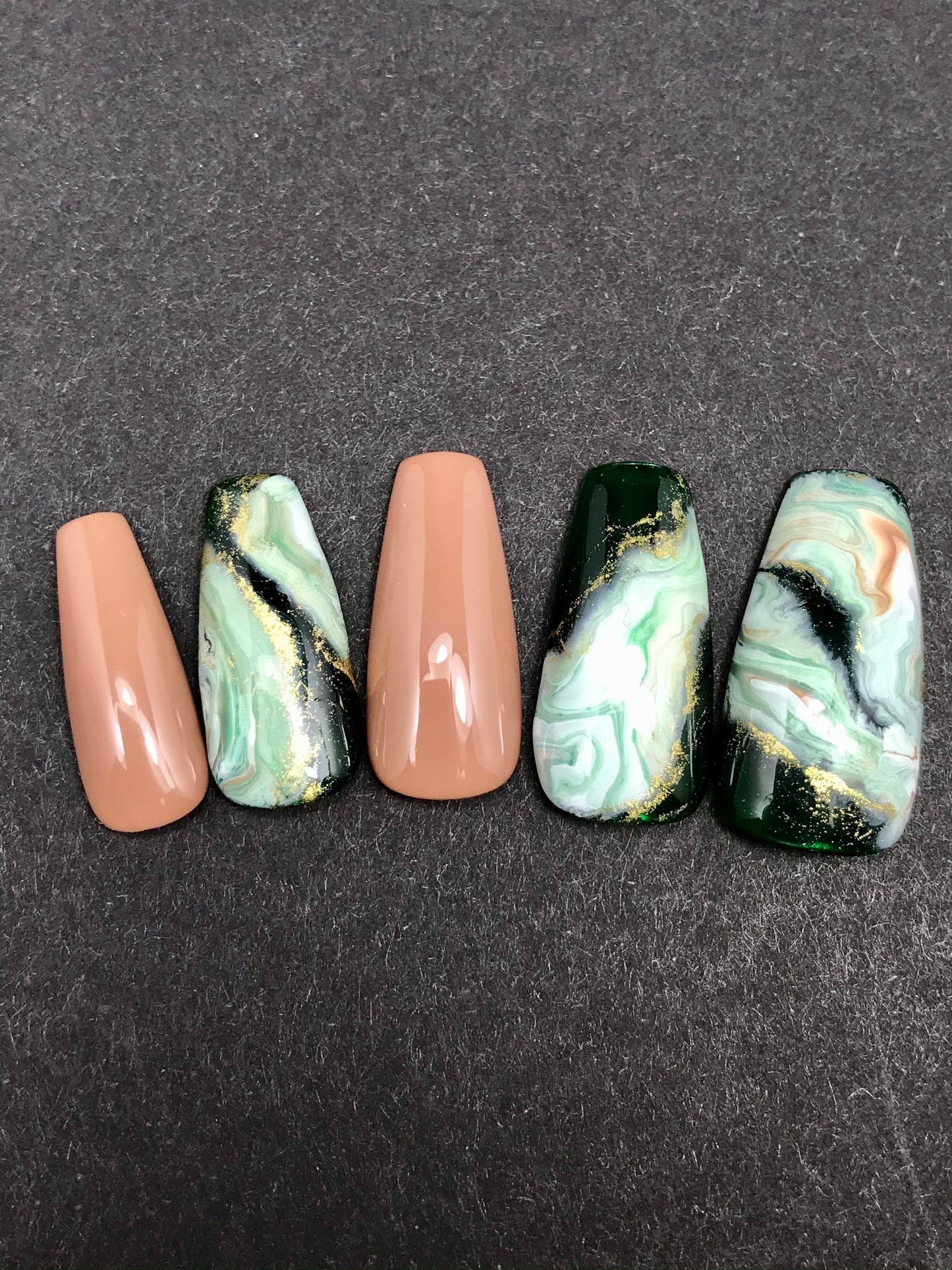 Emerald Green Marble Nails (RTS)