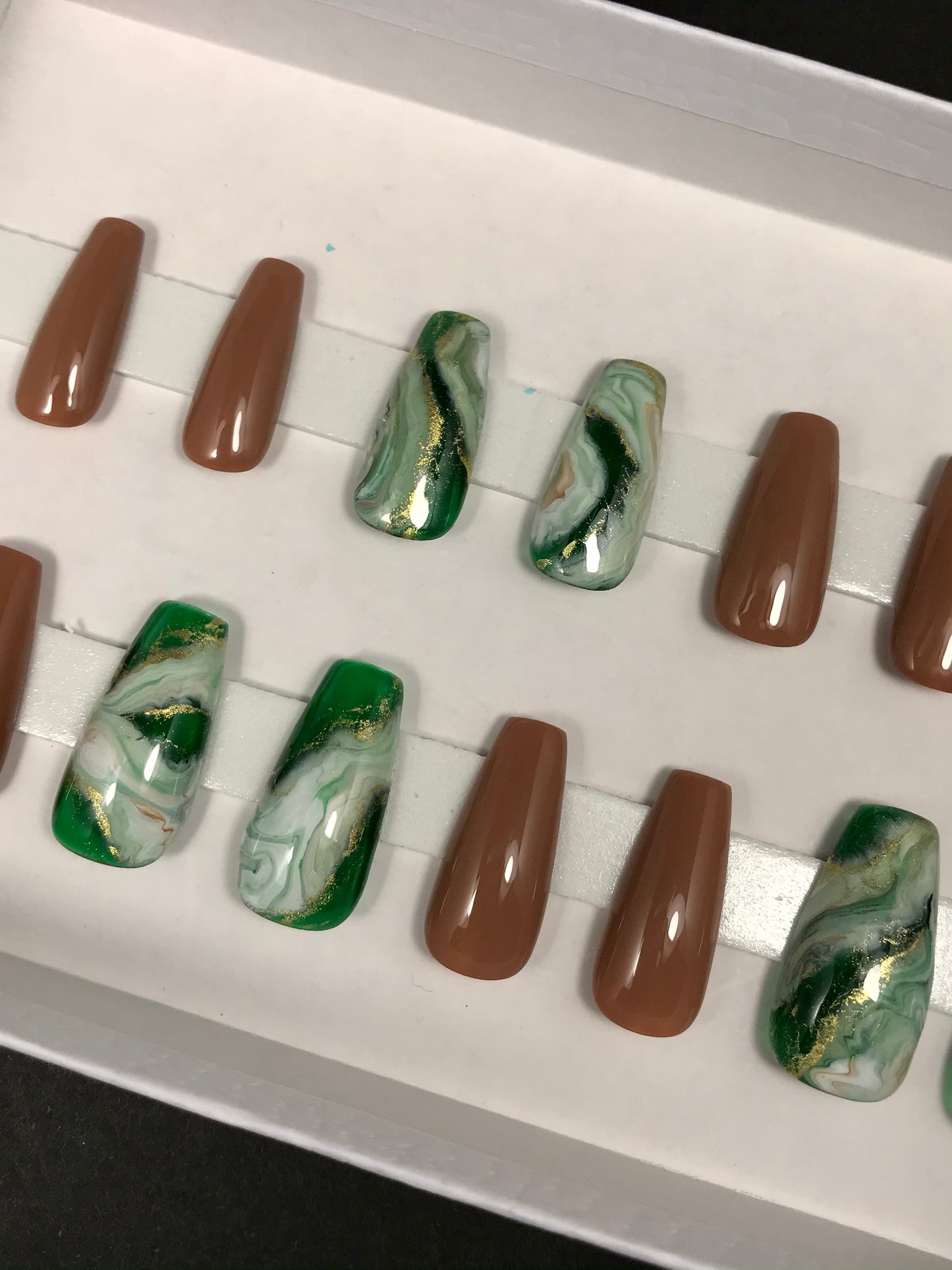 Emerald Green Marble Nails (RTS)