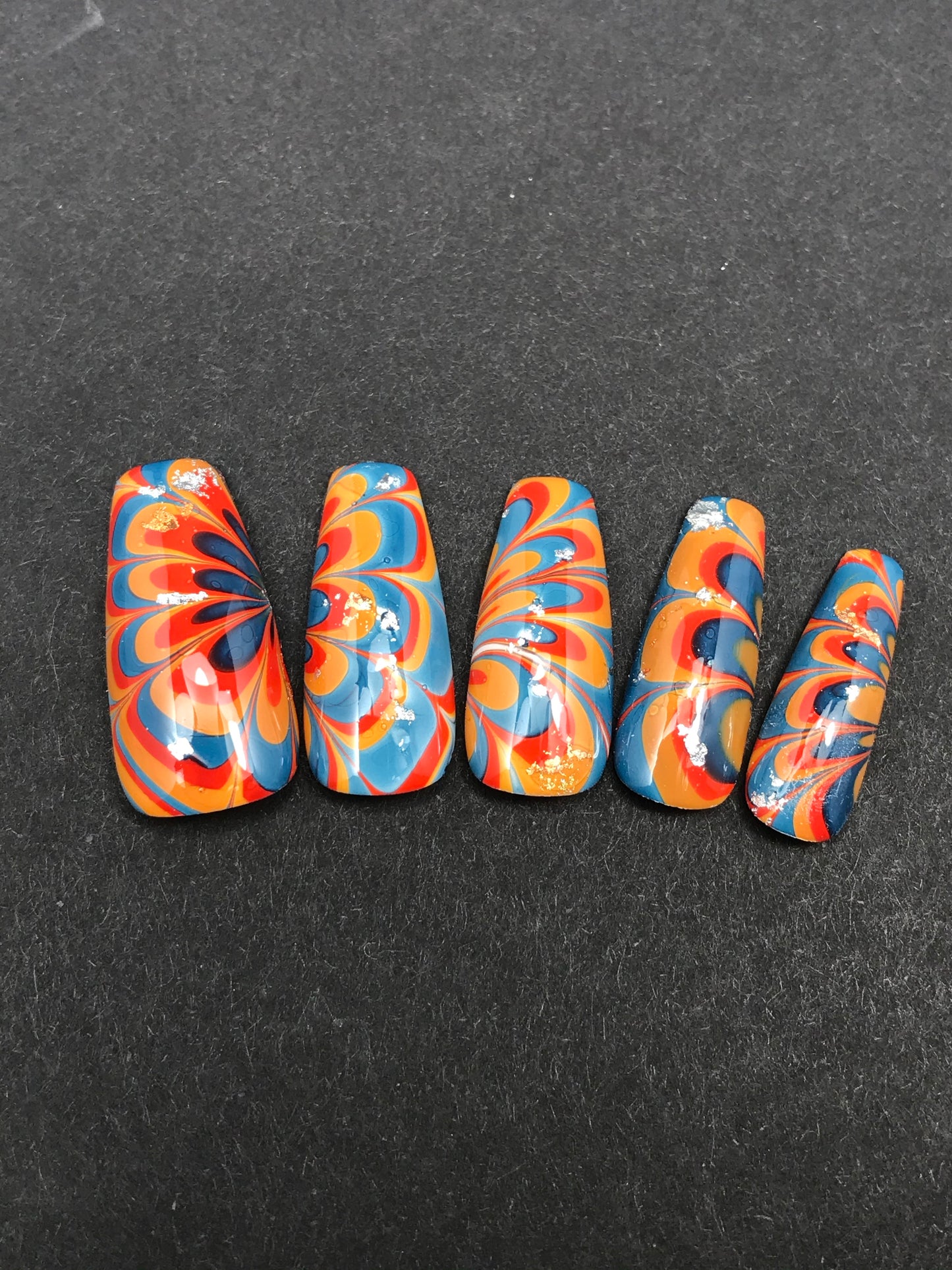 Flower Watermarble Press On Nail Design (RTS)
