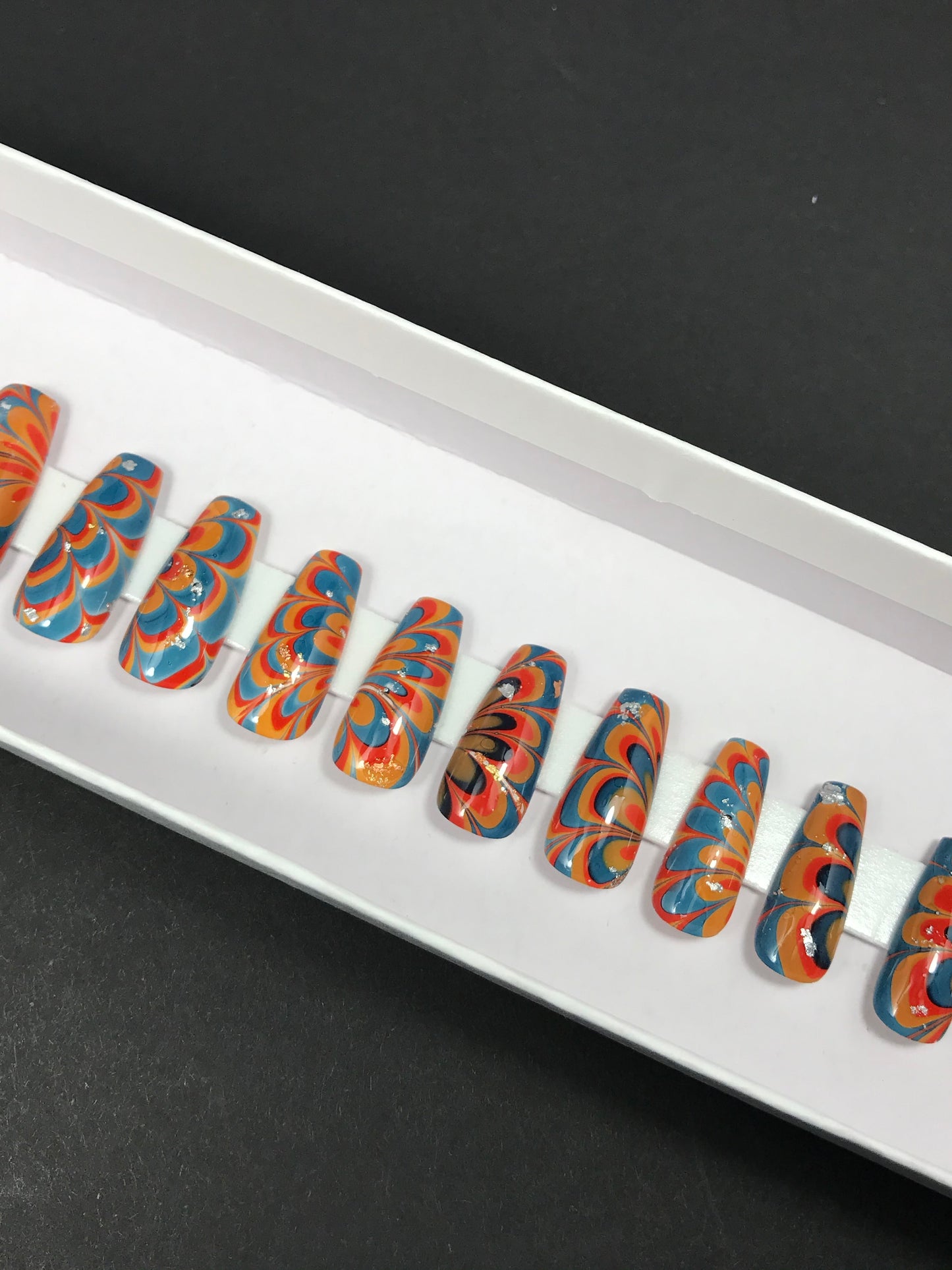 Flower Watermarble Press On Nail Design (RTS)