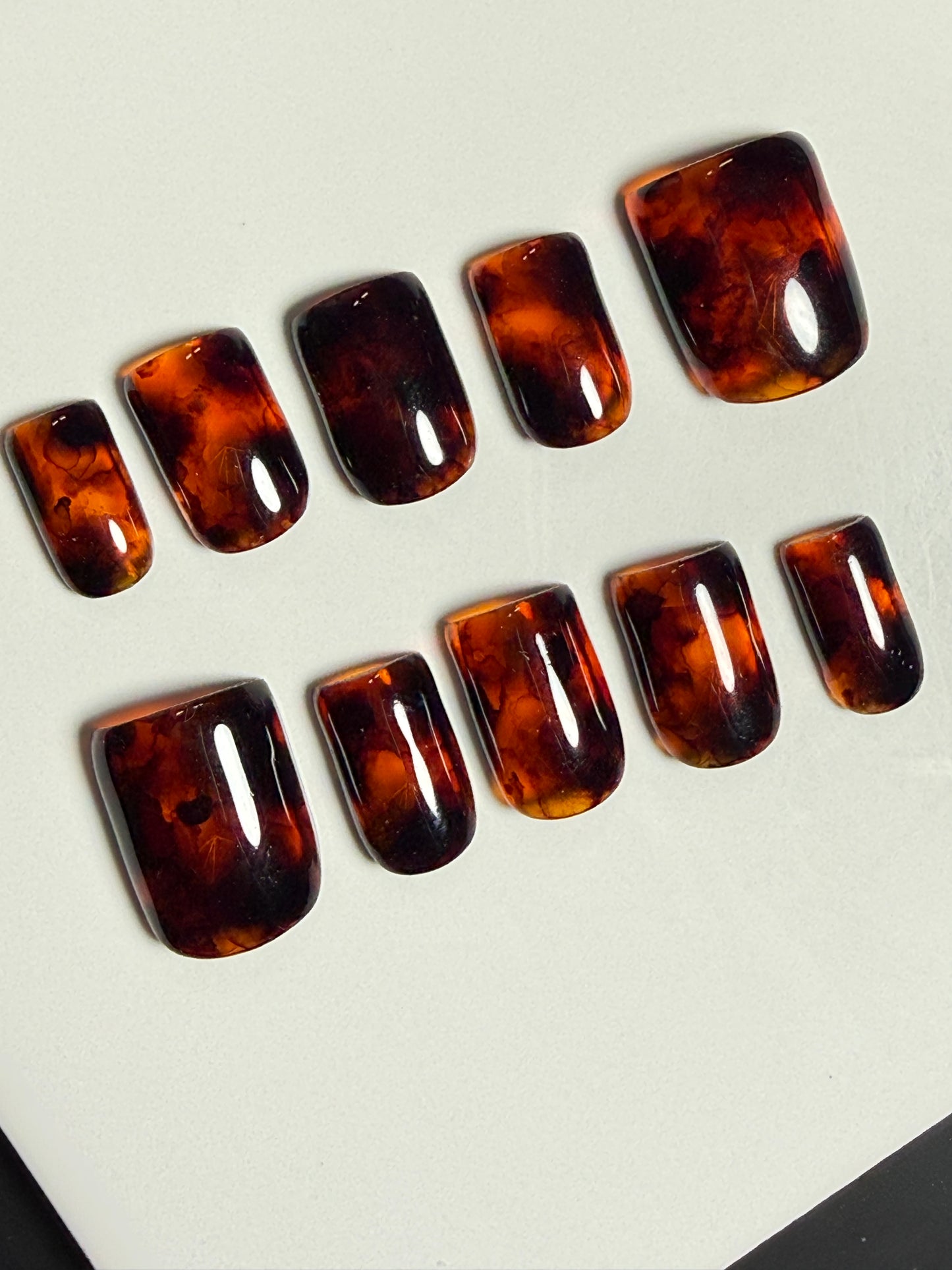 Tortoiseshell Marble Ink Press-On Nails | Handmade Reusable Soft Gel Set