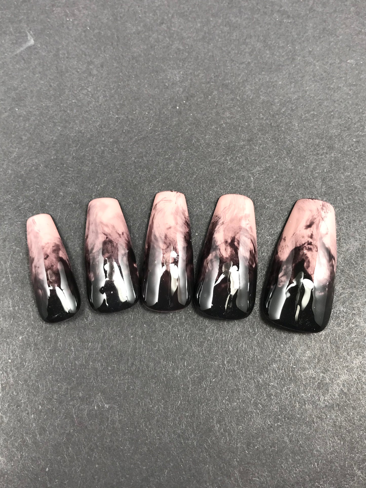 Neutral Color Nails with Black Smoke Nail Art (RTS)