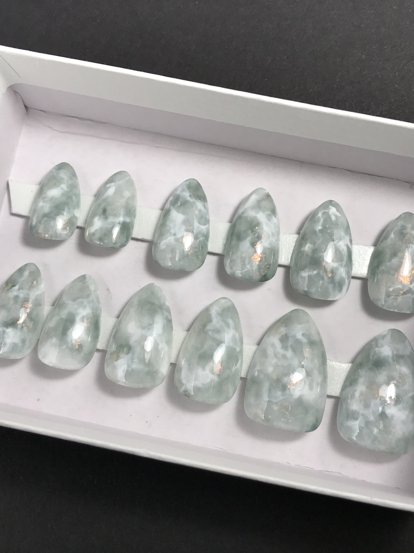 Light Blue-gray marble press on nails (RTS)