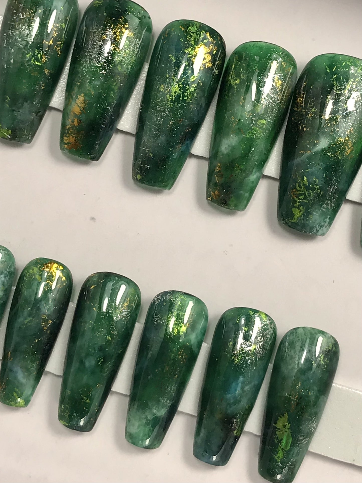 Deep Emerald Gemstone Press On Nails (RTS)