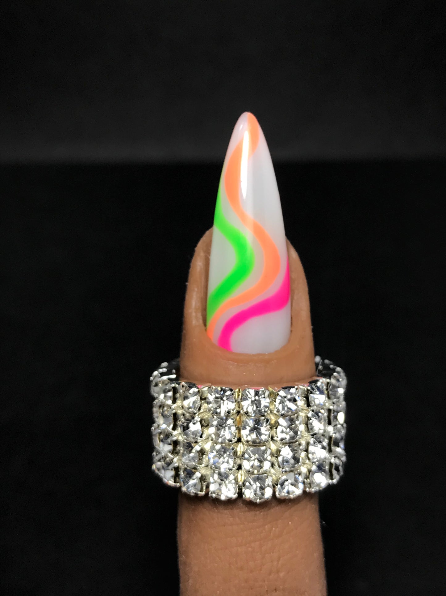 Neon orange, pink, green swirl nails (RTS)