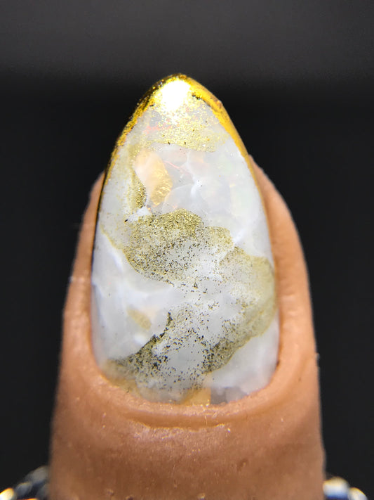 White Opal Marble Nails with Gold Foil (RTS)