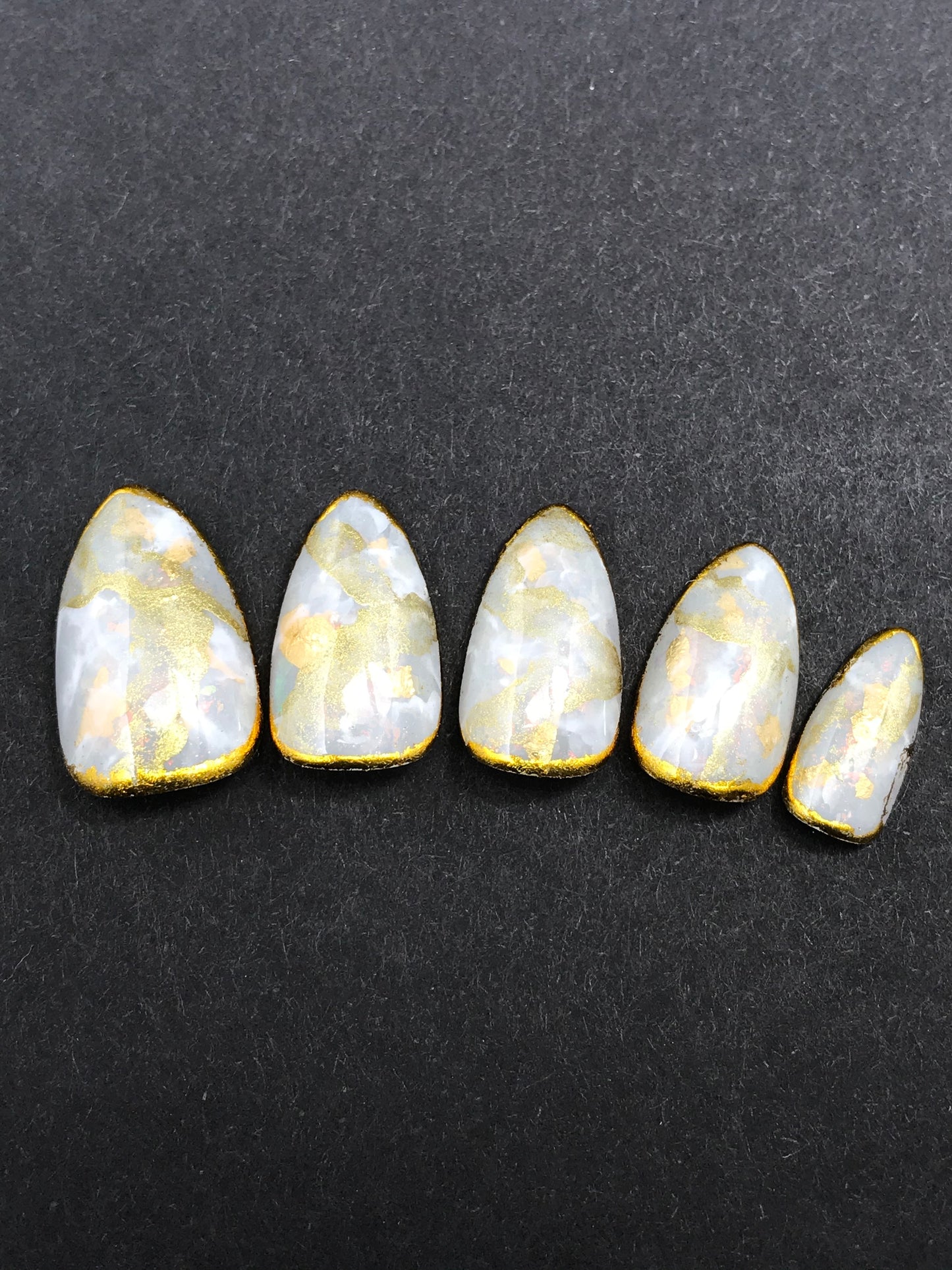 White Opal Marble Nails with Gold Foil (RTS)