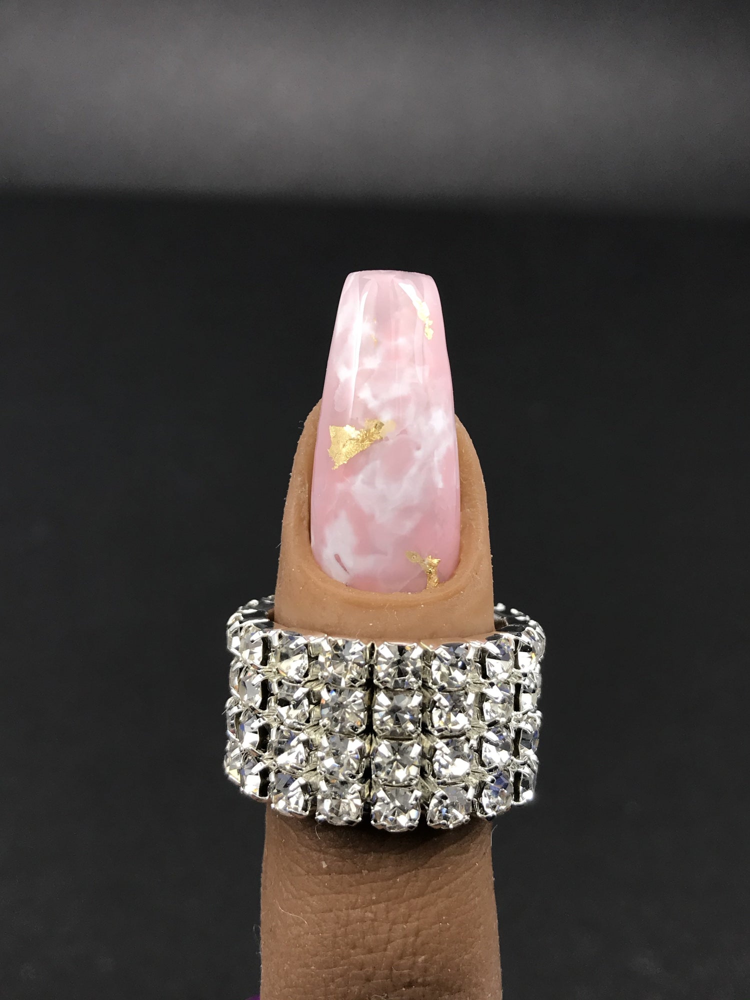 rose quartz medium coffin press on nail with gold foil